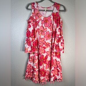 Simply Southern Cold Shoulder Tassel Hibiscus Dress Size Medium